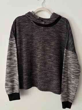 Calvin Klein Performance Womens L Black White Marled Terry Cropped Hoodie Cotton